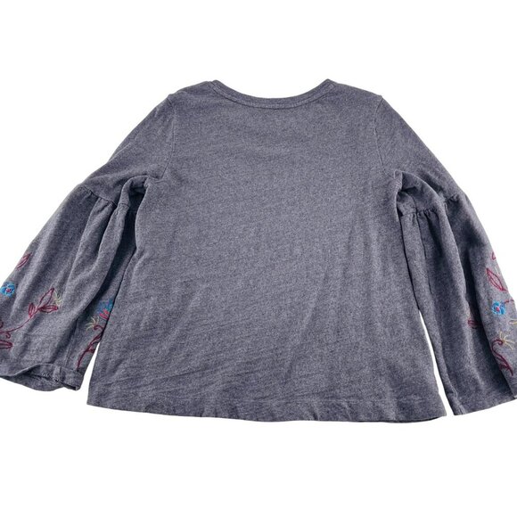 Loft Womens Gray Embroidered Bell Sleeve Top Size Medium Knit Pullover - Picture 5 of 5